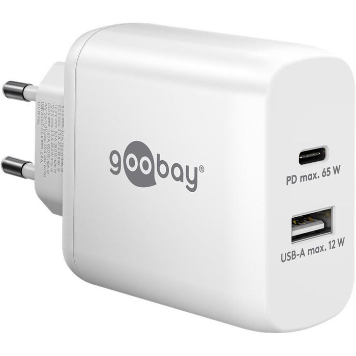 Goobay USB-Ladegerät 65409, 65W, 4A, weiß, 1x USB C, 1x USB A, 2