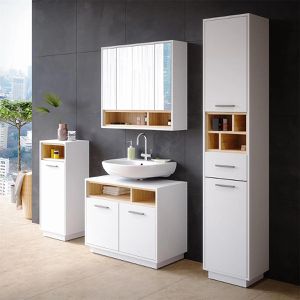 Produktbild für Badschrank Vicco Beatrice, mit 4 Füßen, weiß / sonoma eiche