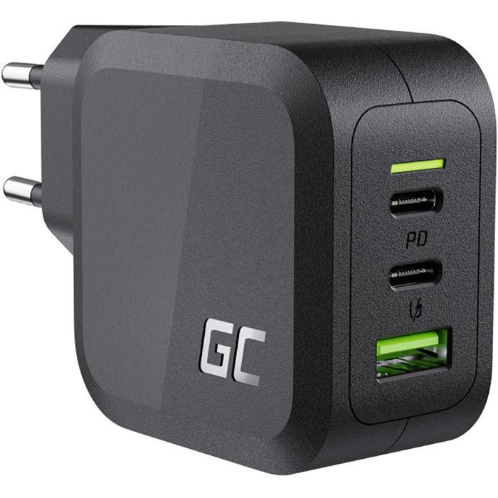 Green-Cell USB-Ladegerät PowerGaN CHARGC08, 3,25A, 65W, schwarz, 2x USB C, 1x  USB A, 3 Port – Böttcher AG