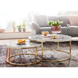 Produktbild für Couchtisch Wohnling WL6.508, Holz / Metall, weiß marmoriert