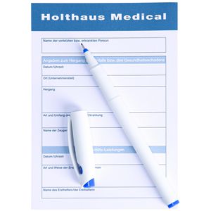 Holthaus Meldeblock REF 50740, mit Stift, A6 hoch, zur Dokumentation von Unfällen gem. DGUV, 25 Blatt
