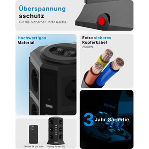 Produktbild für Steckdosenwürfel Voomy Power S12, 2m Kabel