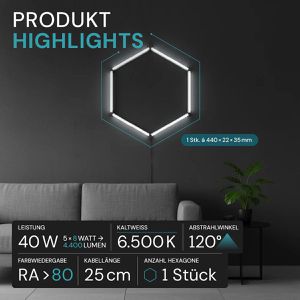 Produktbild für Deckenleuchte Luxula LX300330 Hexagon, weiß, LED