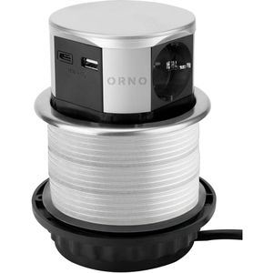 Produktbild für Einbausteckdose Orno GM-9049, mit 1,5 m Kabel, versenkbar