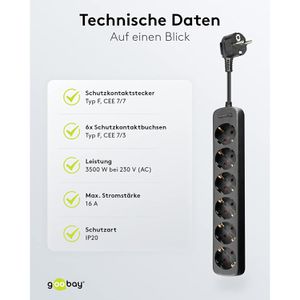 Produktbild für Steckdosenleiste Goobay 38839, mit 5m Kabel