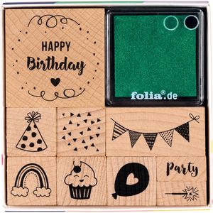 Produktbild für Motivstempel Folia Stempelset Happy Birthday, aus Holz