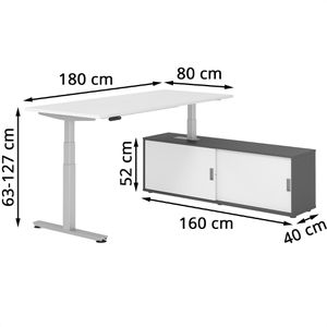 Produktbild für Schreibtisch Hammerbacher XDSM, 29832, weiß, mit Sideboard
