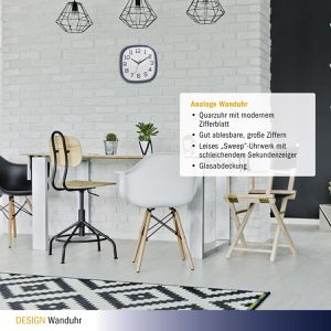 Produktbild für Wanduhr TFA 60.3053.06, Kunststoff, analog, Quarzuhr