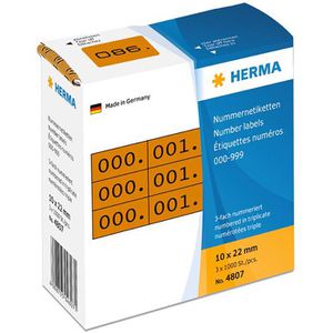 Herma Nummernetiketten 4807, 10 x 22mm, dreifach nummeriert 000-999, braun, 3000 Stück