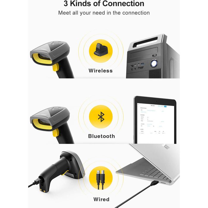 Inateck BarcodeScanner BCST52, schwarz, Bluetooth, USB, ImagerFunkscanner mit Ladestation