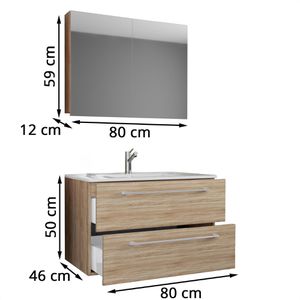 Produktbild für Waschtisch VCM Badinos, mit Spiegelschrank, sonoma eiche