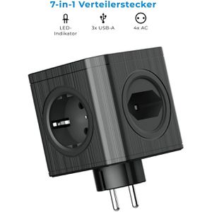 Produktbild für Steckdosenwürfel Voomy Split X4 2.0, mit Schalter, schwarz
