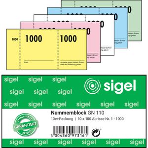 Sigel Nummernblock Doppelnummern GN110, sortiert, Nummern 1-1000, 10 Blöcke à 100 Abrisse