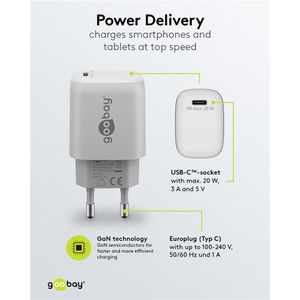 Produktbild für USB-Ladegerät Goobay 65406, 20 Watt