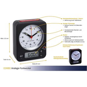 Produktbild für Wecker TFA 60.1511.01.05 Combo schwarz, analog