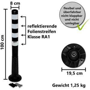 Produktbild für Absperrpfosten UvV Flex Ecoline 100, schwarz/weiß, Kunststoff