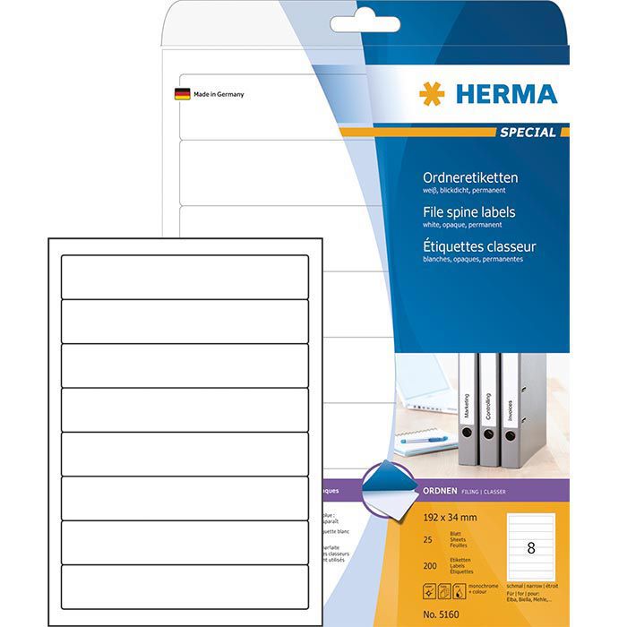 Herma Special 5160 Ordner-Etiketten 34 x 192 weiß
