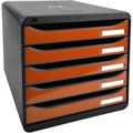 Schubladenbox Exacompta 3097288D, Big Box Plus A4, Kunststoff, 5 Fächer, mandarin / schwarz