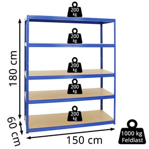 Produktbild für Weitspannregal PROREGAL Giant Elephant, 5 Holzböden