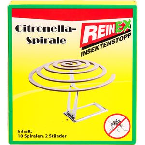 Reinex Mückenspirale Citronella-Spirale, 5h Wirkungsdauer, mit Halterung, 10 Stück