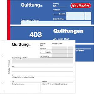 10x Herlitz 403 Quittungsblock A6 2x50 Blatt mit Kohlepapier Quittungen Quittung 