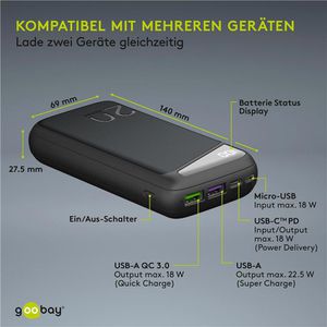Produktbild für Powerbank Goobay 53939 QC 3.0, 20000mAh