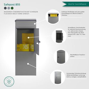 Produktbild für Briefkasten SafePost 85552 ScanPro 855, silber, aus Stahl