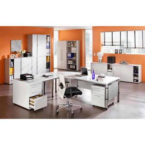 Produktbild für Schreibtisch Hammerbacher H-Serie, lichtgrau / silber