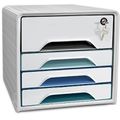 Schubladenbox cep 7-311S Ri, Secure Riviera, A4 Kunststoff, 4 Fächer, abschließbar, bunt / weiß