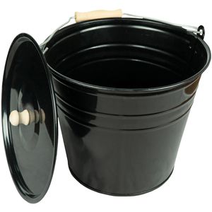 Ascheeimer HRB 667033, schwarz, mit Holzgriff und Deckel