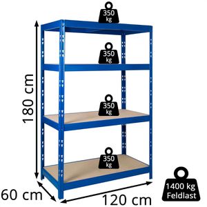 Produktbild für Schwerlastregal pro-bau-tec 10237, 4 Holzböden