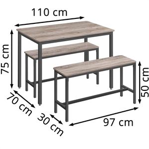 Produktbild für Esstisch Vasagle KDT070B02, graubraun, 3-teilig