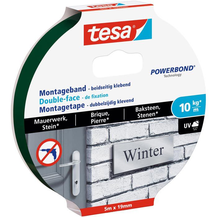 Tesa Montageband Powerbond Mauerwerk&Stein, 10kg/m, doppelseitig klebend,  5m x 19mm – Böttcher AG