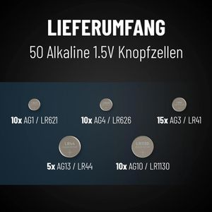 Produktbild für Knopfzelle Absina Sortiment 50-teilig