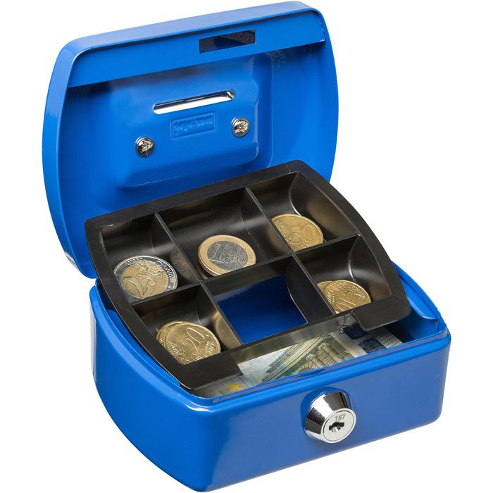 Idena Geldkassette mini 50033, blau, 12,5 x 6 x 9,5 cm, 6 Münzfächer, mit  Münzeinwurf – Böttcher AG