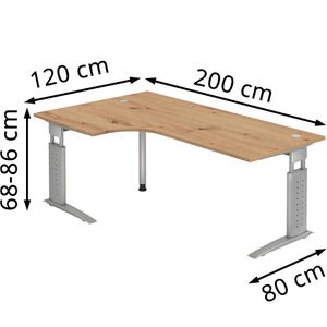 Produktbild für Schreibtisch Hammerbacher U-Serie, asteiche / silber