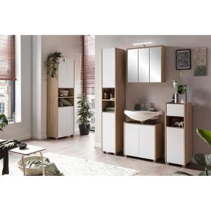 Produktbild für Badschrank Schildmeyer Juba 151663, mit 4 Füßen, weiß / eiche