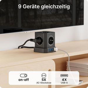 Produktbild für Steckdosenwürfel Voomy Power Cube S5, mit Schalter, schwarz