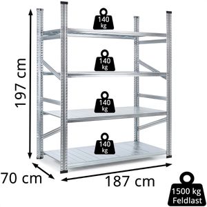 Produktbild für Weitspannregal GEWE 718G4R, 4 Metallböden