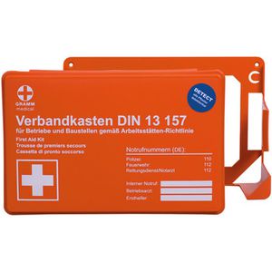 Gramm-Medical Verbandskasten Mini Detect DIN 13157, Betriebsverbandskasten,  orange – Böttcher AG