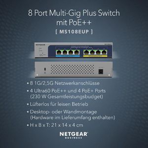 Produktbild für Switch Netgear Plus Ultra60-PoE++, MS108EUP-100EUS, managed