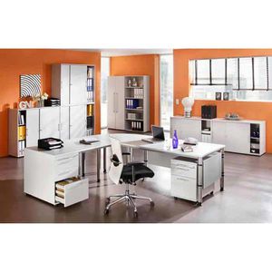 Produktbild für Schreibtisch Hammerbacher H-Serie, lichtgrau / silber