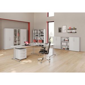 Produktbild für Schreibtisch Hammerbacher B-Serie, lichtgrau / silber