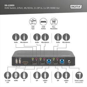 Produktbild für KVM-Switch Digitus DS-12850, DP / USB 3.0 / Audio