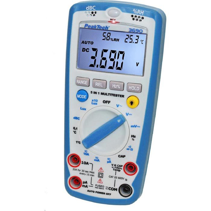 PeakTech Multimeter P 3690 True RMS Digital, 600V 10A CAT III, NCV Temp ...