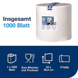 Produktbild für Putztuchrolle Tork Advanced, 130060, W1, aus Zellstoff, weiß