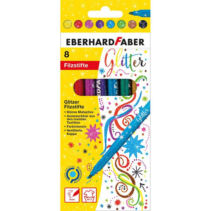 Eberhard-Faber Filzstifte Glitter 551008 Strichbreite 3mm auswaschbar 8 Stück