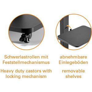 Produktbild für TV-Ständer myWall HP108L, Ablage &amp; Rollen, schwarz, Metall
