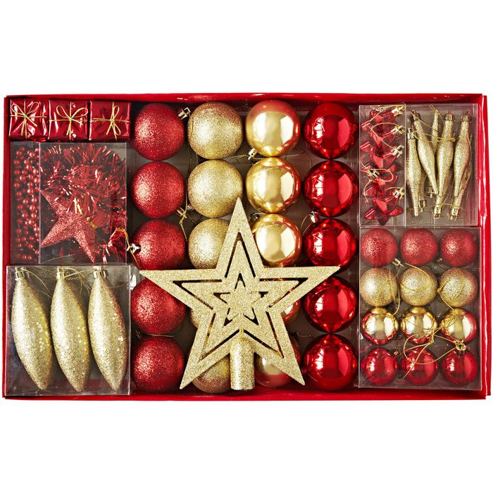 Heitmann-Deco Weihnachtskugeln gold / rot, Kunststoff, Set mit 60