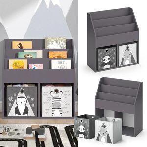 Produktbild für Bücherregal Vicco Luigi, grau, mit 2 Faltboxen